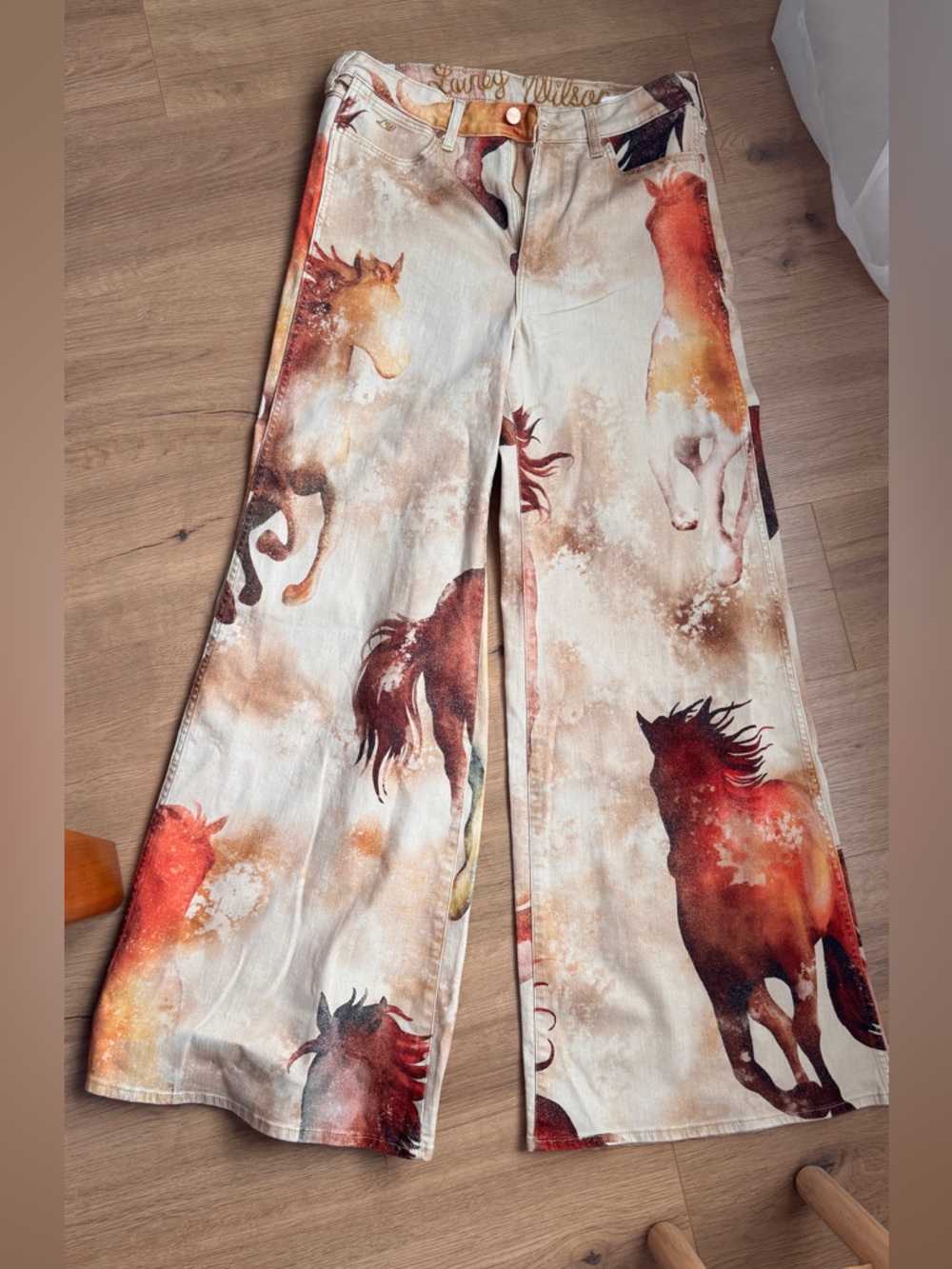 Wrangler Beige and Brown Printed Wide Leg Jeans